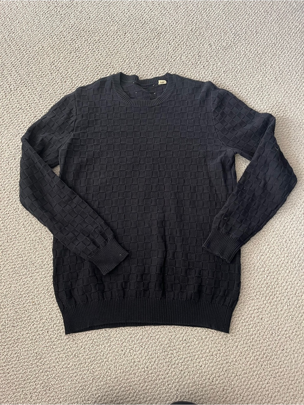Men's Black Textured Crewneck Sweater